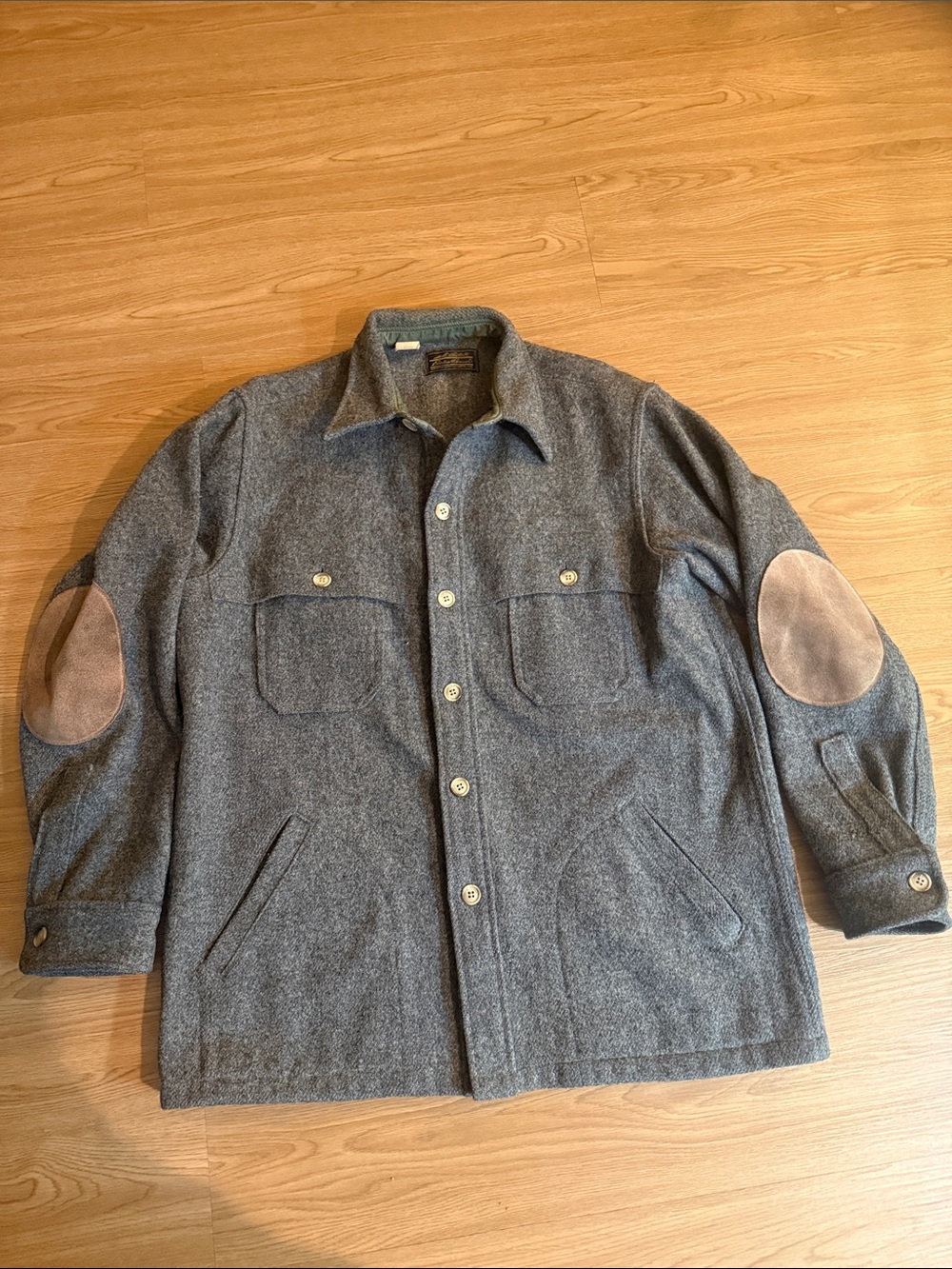 Eddie Bauer Vintage Gray Wool Button up Coat/Heavy Weight Flannel.